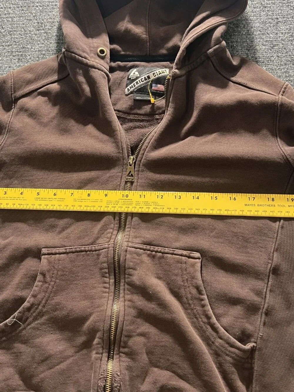 American Giant Full Zip Hoodie Mens Brown Hooded Sweatshirt